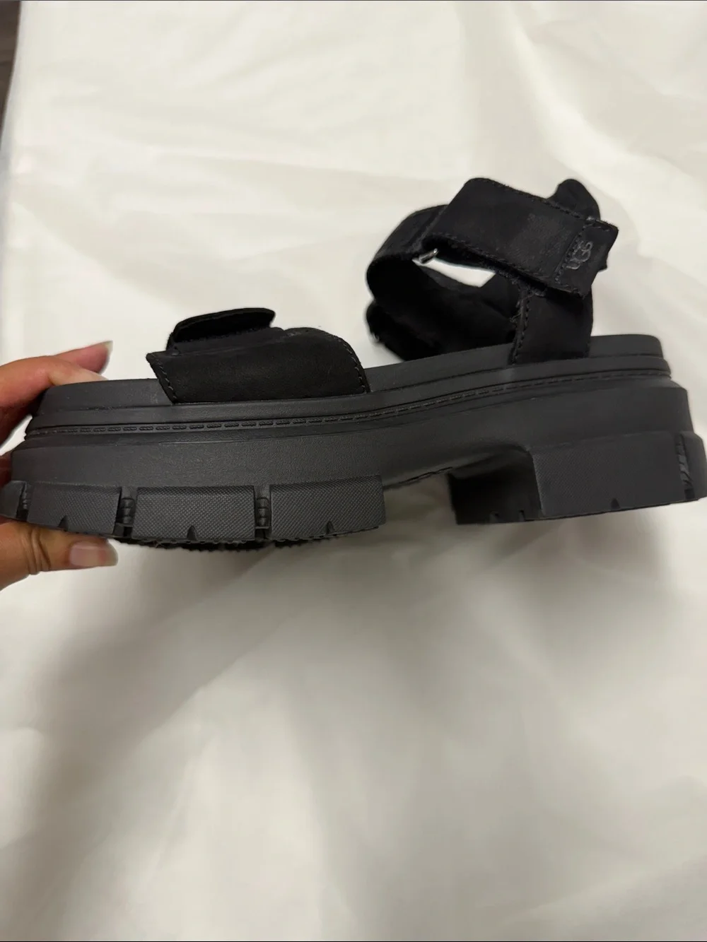 UGG Black Chunky Platform Velcro Sandals